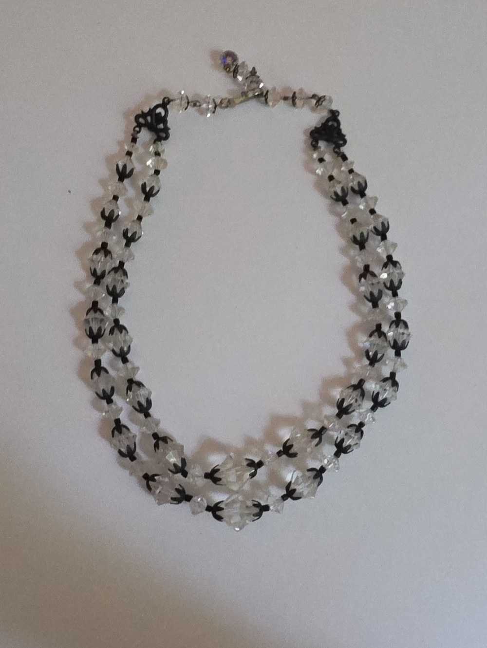 Vintage Laguna Faceted Glass Bead Necklace With Black Caps